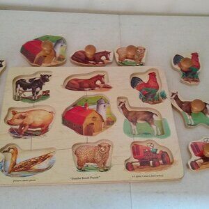 Melissa & Doug Jumbo Wood Knob Puzzle Farm Animals #310 (9 Pieces) Vintage
